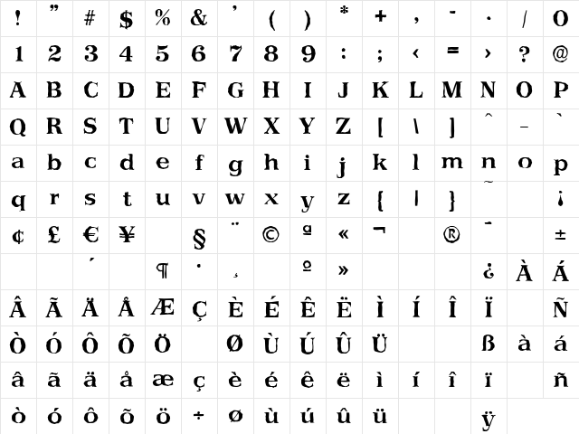 PriamosAntique Bold Character Map PriamosAntique Bold Character Map