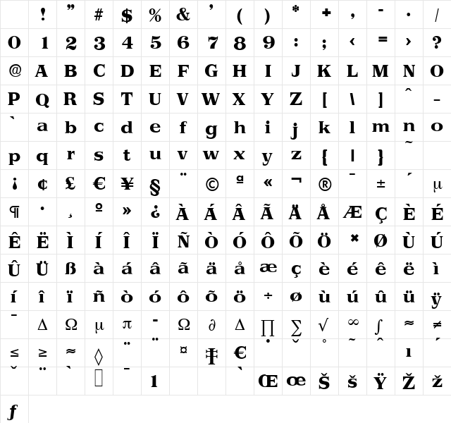 PriamosSerial-Xbold Regular Character Map PriamosSerial-Xbold Regular Character Map