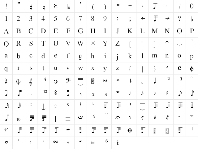Bach Regular Character Map Bach Regular Character Map