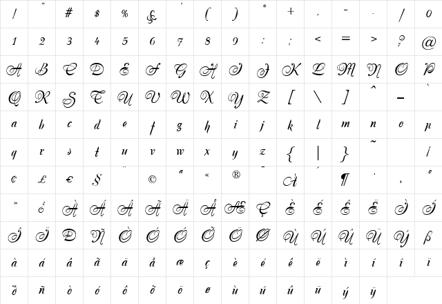 PrimroseJF Regular Character Map