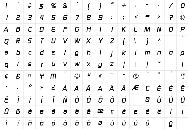 Prisoner SF Italic Character Map