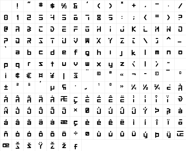Procyon Regular Character Map