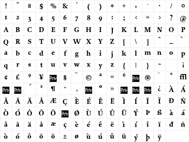 Proforma Bold Character Map