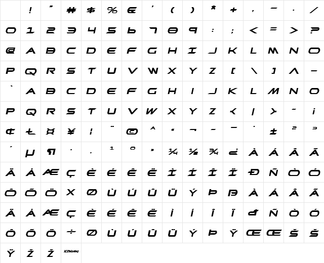 Promethean Bold ExpItalic Character Map Promethean Bold ExpItalic Character Map