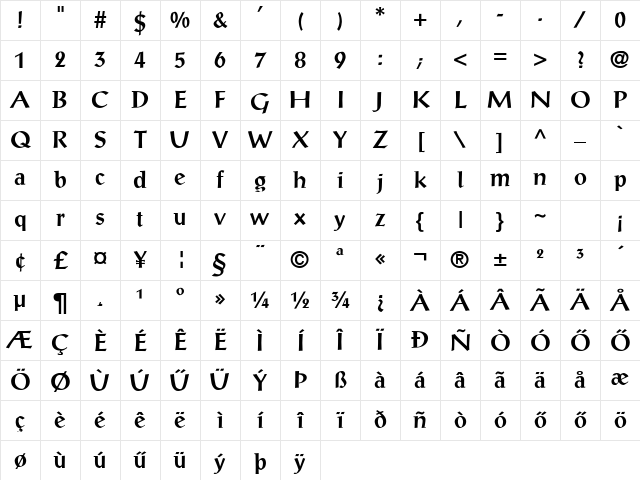 ProseAntique-HU Bold Character Map