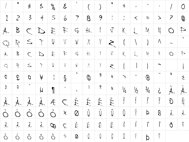 Back Regular Character Map