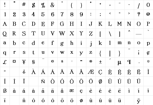 ProvLite Bold Bold Character Map