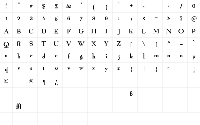 ProximaSSK Regular Character Map