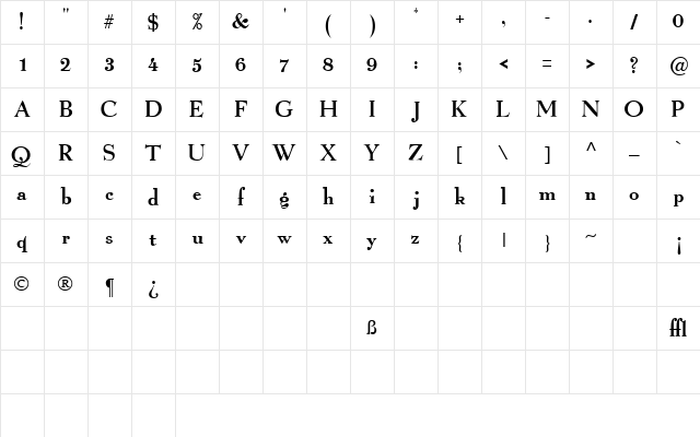 ProximaSSK Regular Character Map