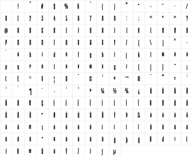 Psilograph Bold Character Map