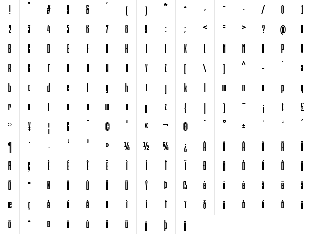 Psilograph ExtBd Regular Character Map