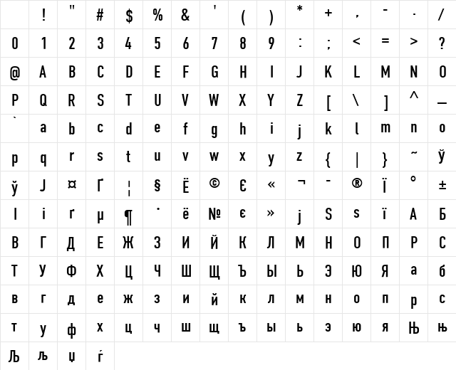 DINCondensedC Regular Character Map DINCondensedC Regular Character Map