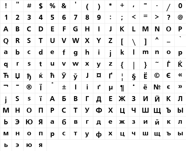 FreeSetC Regular Character Map