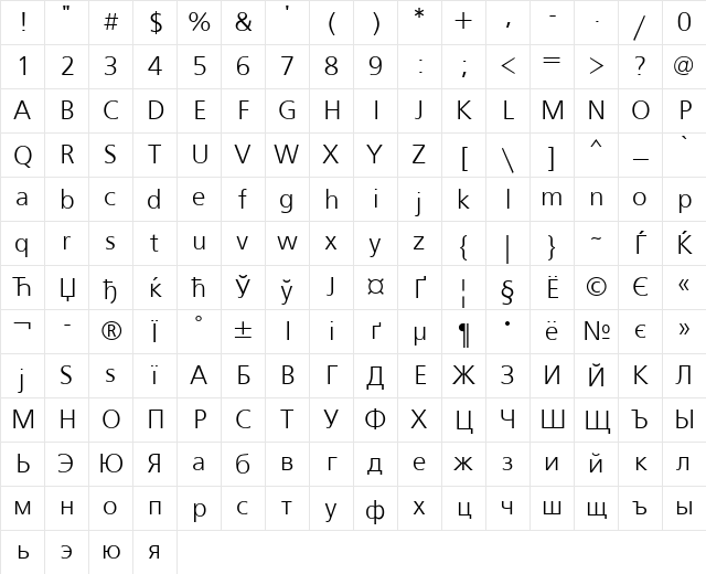 FreeSetC Regular Character Map
