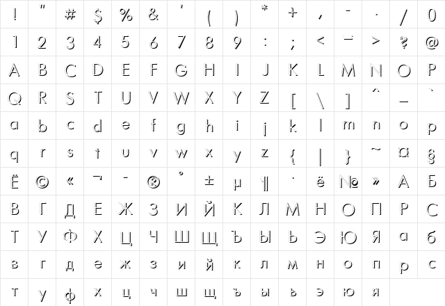 FuturaFuturisShadowC Regular Character Map FuturaFuturisShadowC Regular Character Map