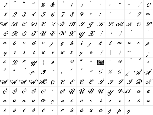PT John Hancock Regular Character Map