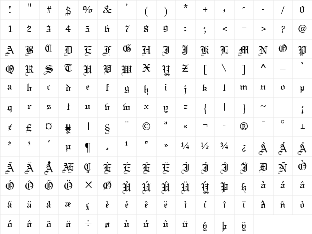 PT Linus Text Normal Character Map