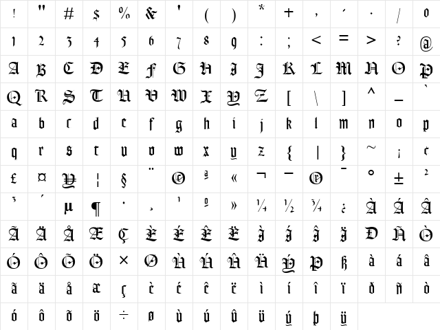 PT Lohengrin Normal Character Map