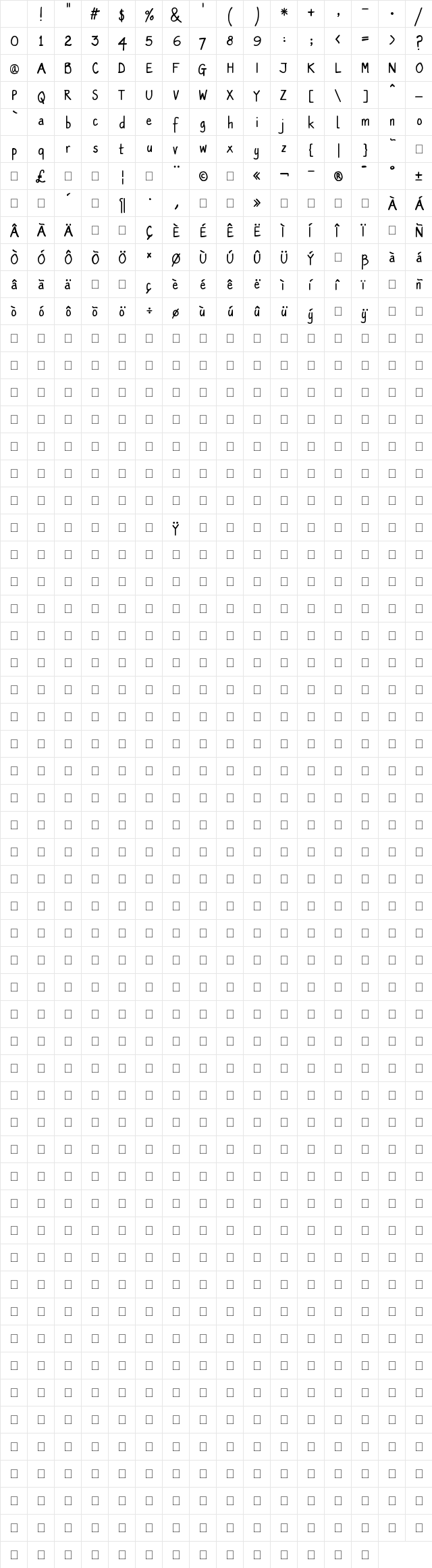 PT Script Eclipse Regular Character Map