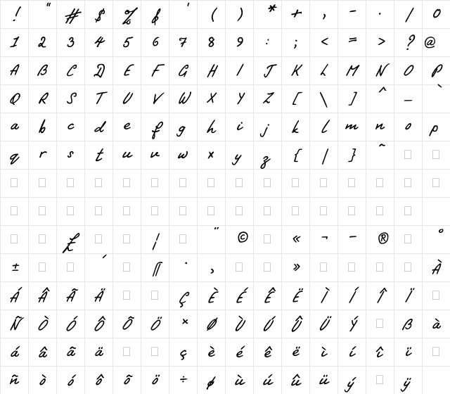 PT Script Stream Regular Character Map PT Script Stream Regular Character Map