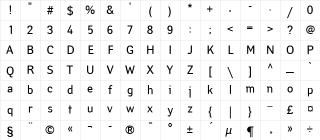 YanusC Regular Character Map