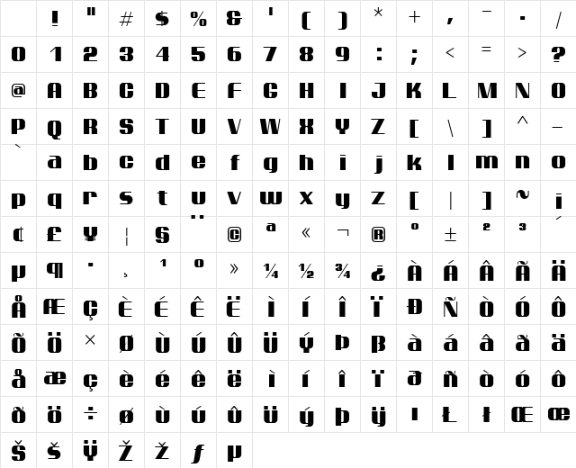 Ptarmigan Regular Character Map