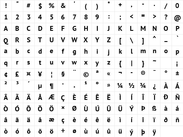 PT Sans Bold Character Map PT Sans Bold Character Map