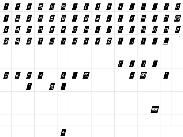 Punch Label Italic Character Map