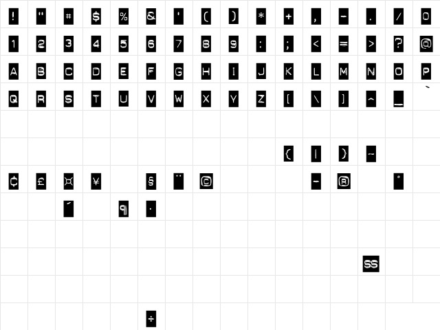 Punch Label Regular Character Map