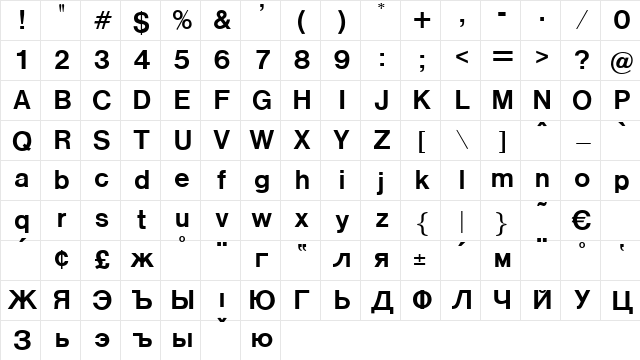 Puschkin Regular Character Map