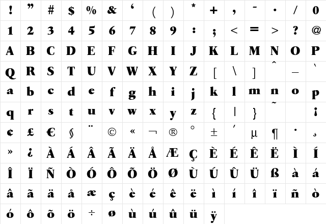 Q650-Roman-Xbold Regular Character Map