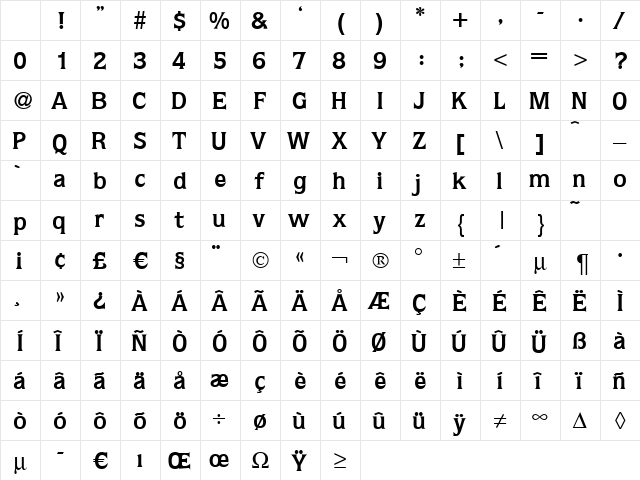 Q853-Flare Bold Character Map Q853-Flare Bold Character Map