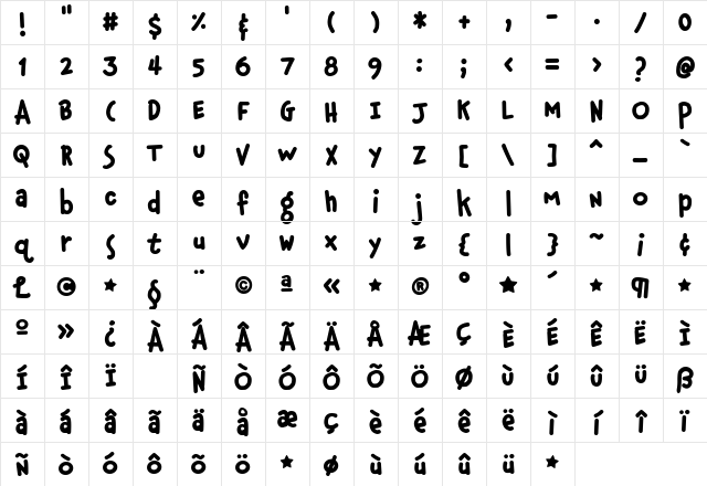 QK Honey Regular Character Map