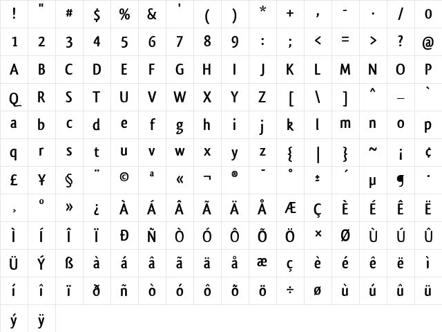 Qlassik Bold Regular Character Map