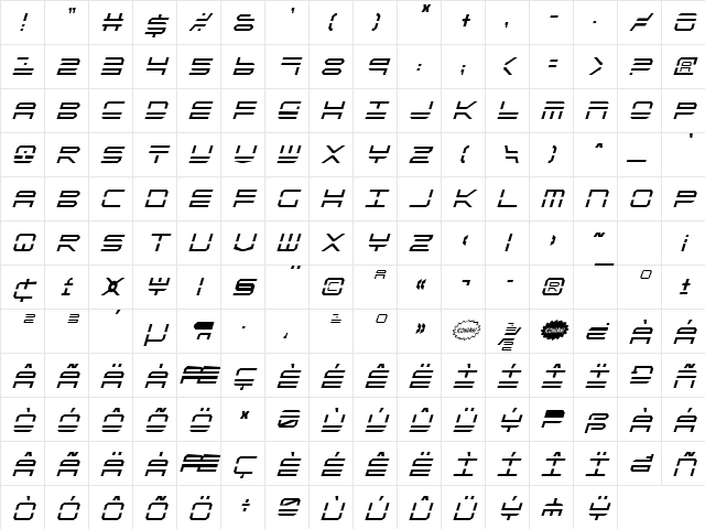 QuickStrike Italic Condensed Italic Condensed Character Map