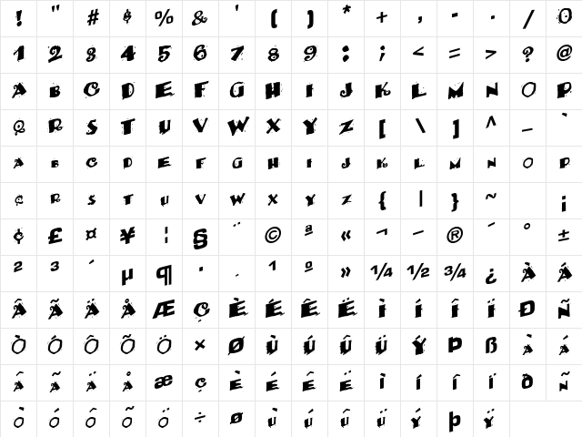 BackWater52 Regular Character Map