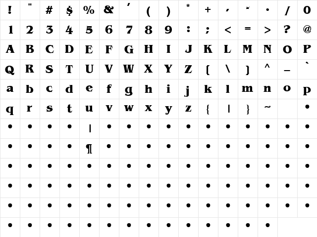 QTBengal Bold Character Map