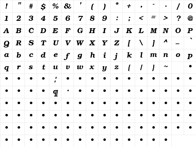 QTBookmann Bold Italic Character Map