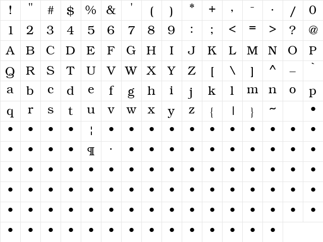 QTBookmann Regular Character Map