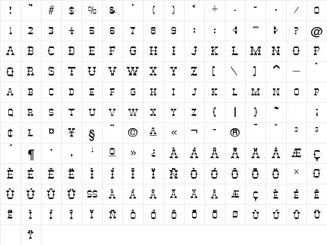 Abilene DB Regular Character Map