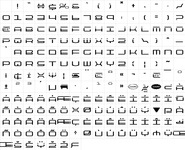 QuickTech Regular Character Map