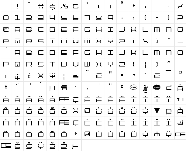 QuickTech Condensed Character Map QuickTech Condensed Character Map