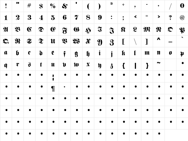 QTFraktur Regular Character Map QTFraktur Regular Character Map