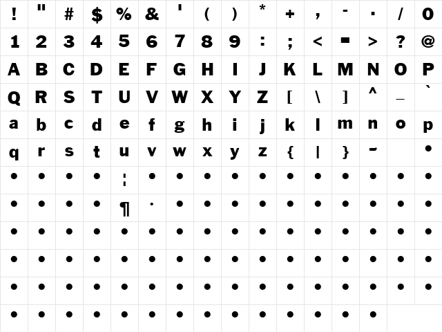 QTFrankHeavy Regular Character Map QTFrankHeavy Regular Character Map