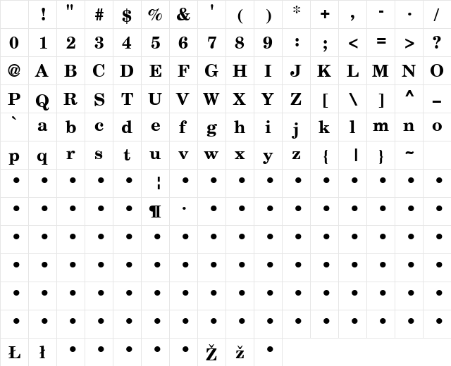 QTSchoolCentury Bold Character Map