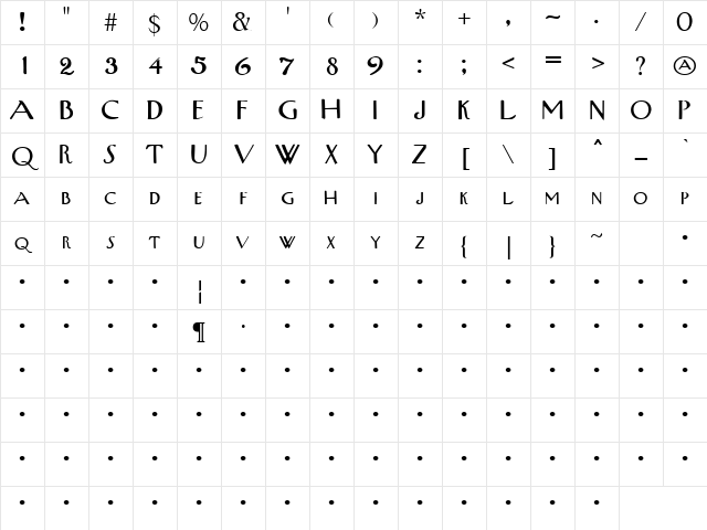 QTWestEnd Regular Character Map