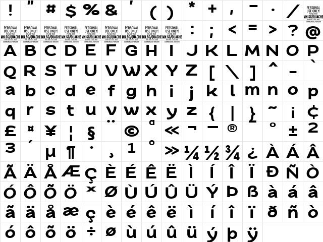 Quache Black Expanded Character Map