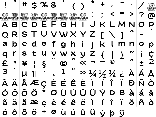 Quache Bold Expanded Character Map