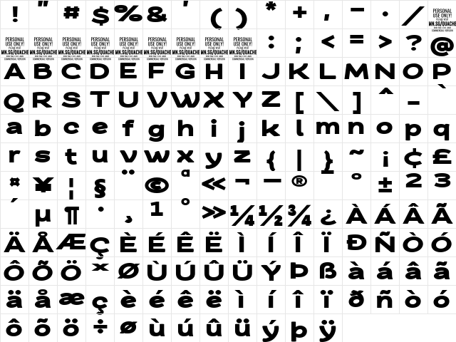 Quache Heavy Extra Expanded Character Map
