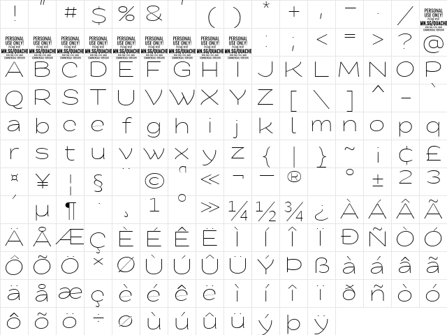 Quache Light Extra Expanded Character Map